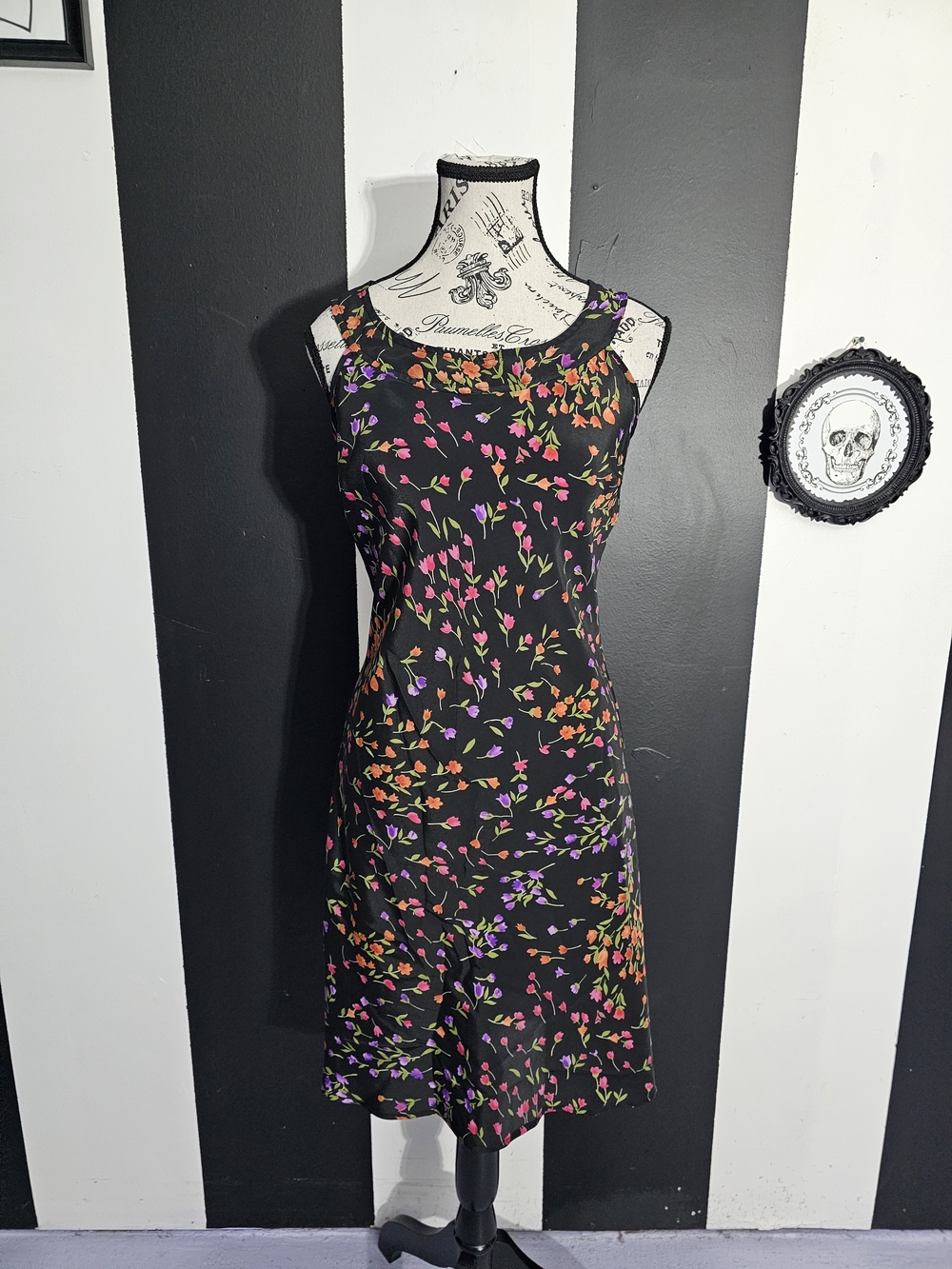 Jessica Black Midi Dress with Purple, Pink & Orange Floral Print